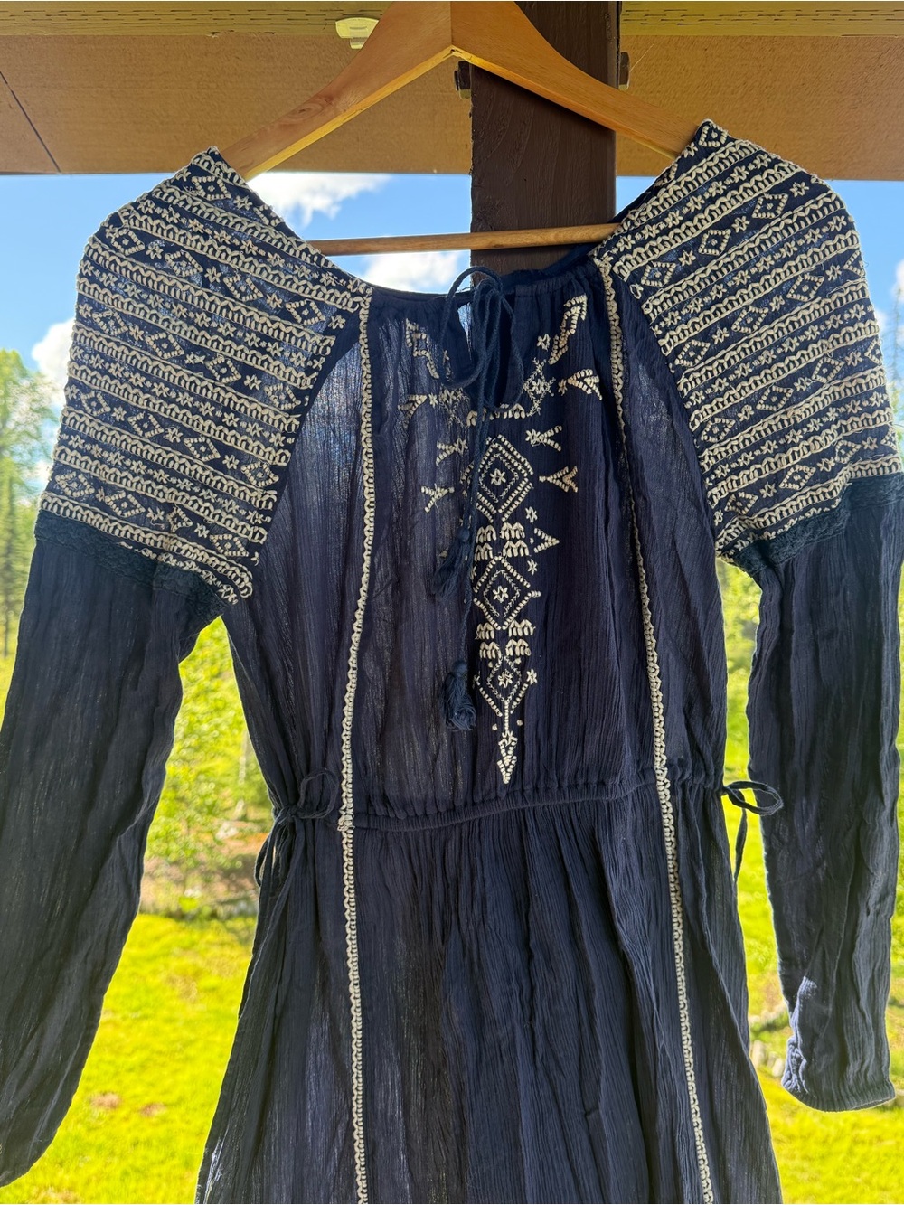 FREE PEOPLE Navy Embroidered Maxi Dress